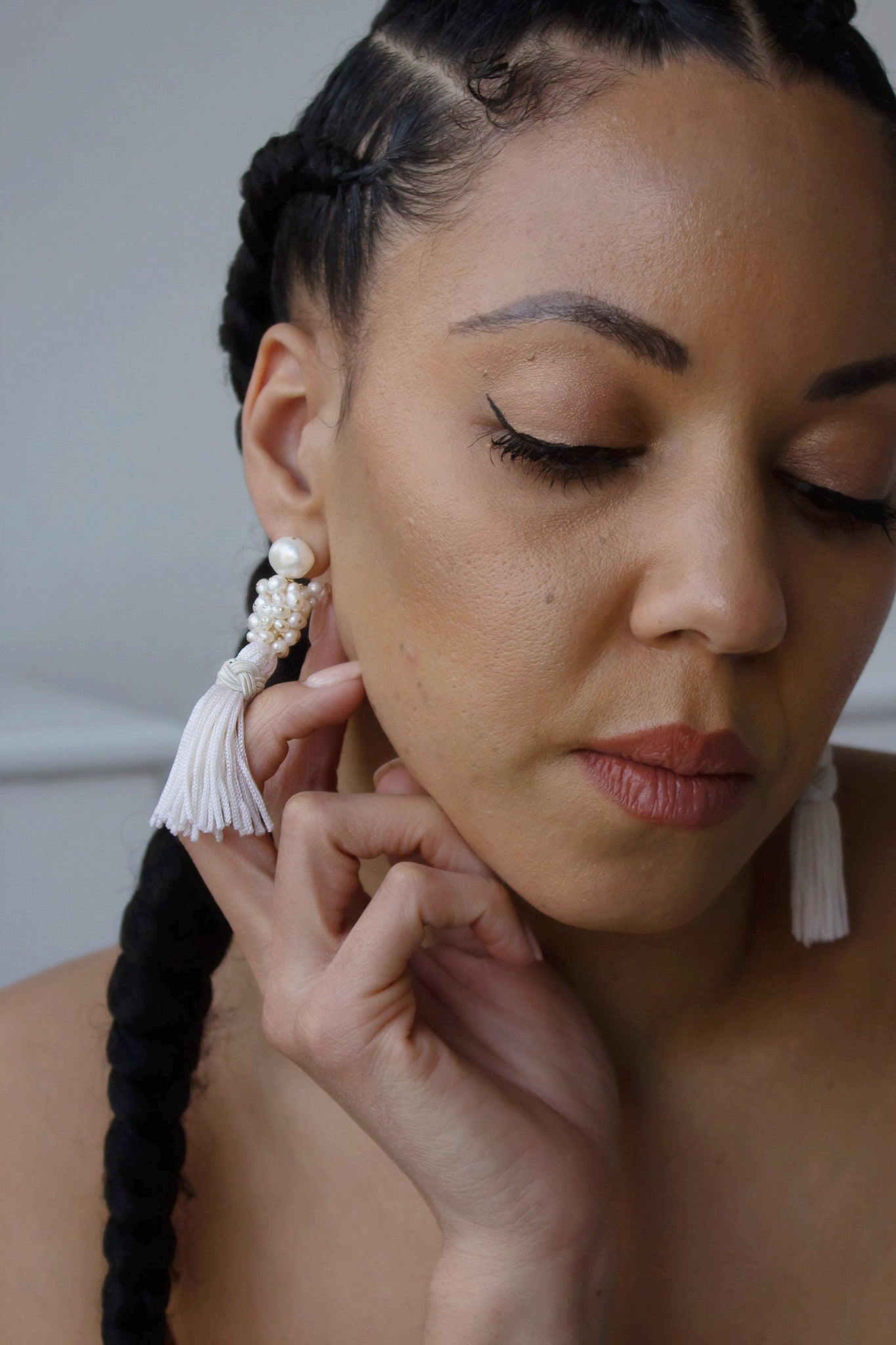 Petite Pearl Tassel Earrings - pearl studs