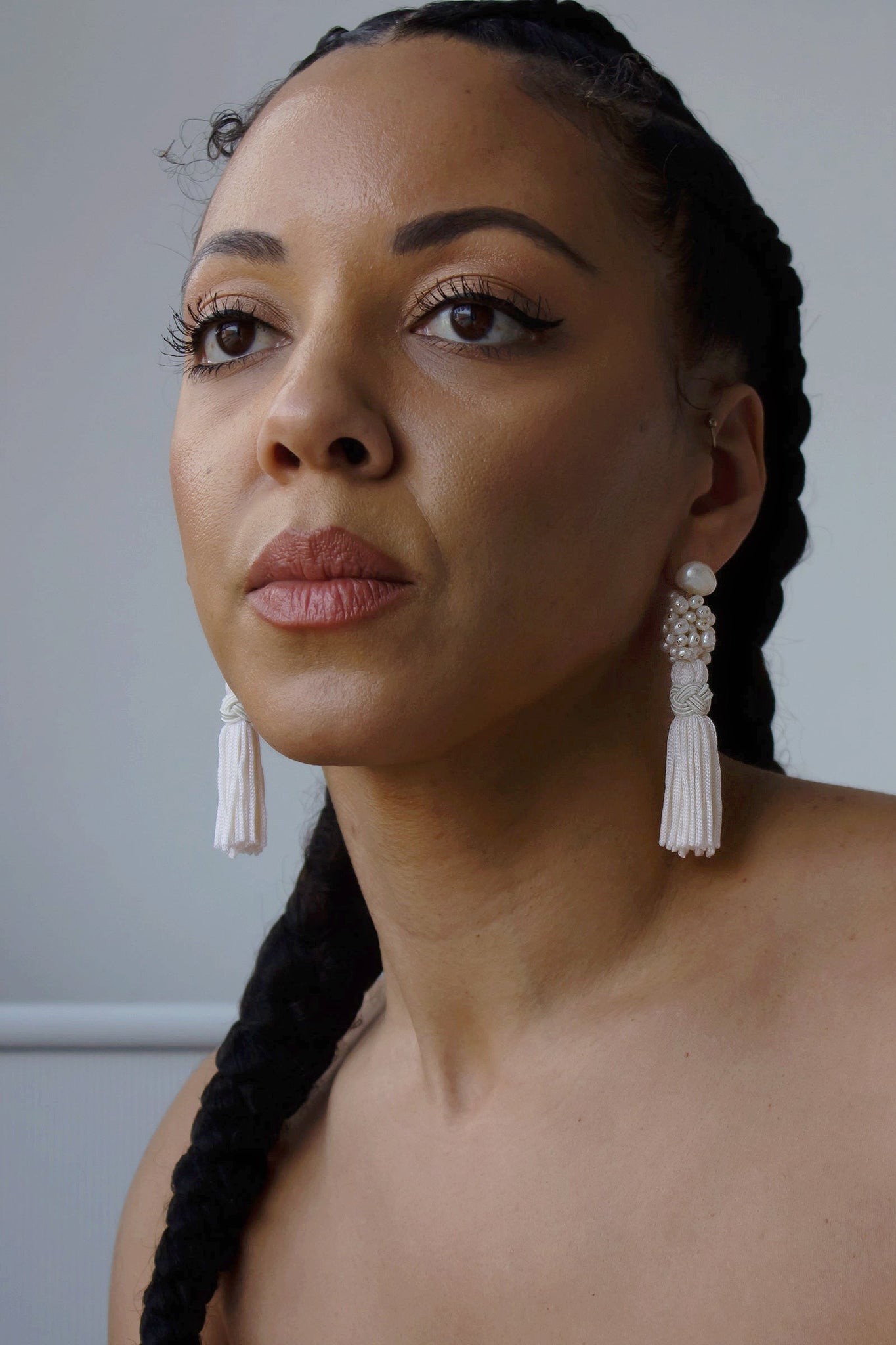Petite Pearl Tassel Earrings - pearl studs