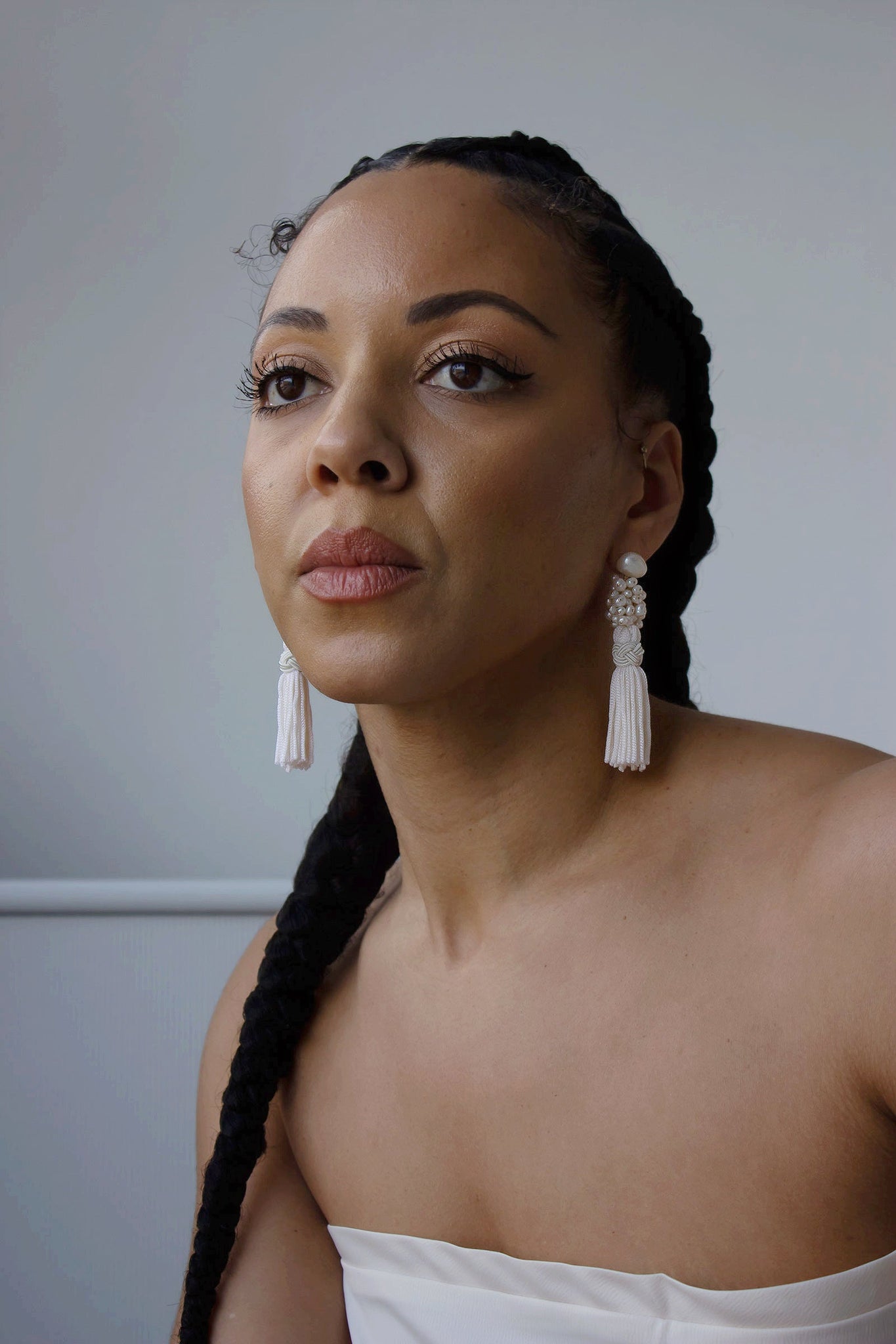 Petite Pearl Tassel Earrings - pearl studs