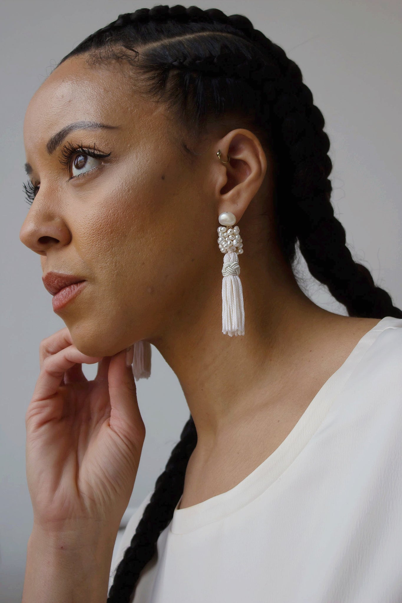 Petite Pearl Tassel Earrings - pearl studs