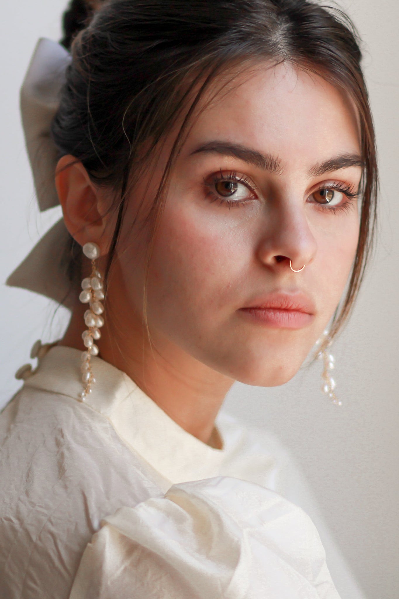 Sereine Long Pearl Cluster Post Earrings