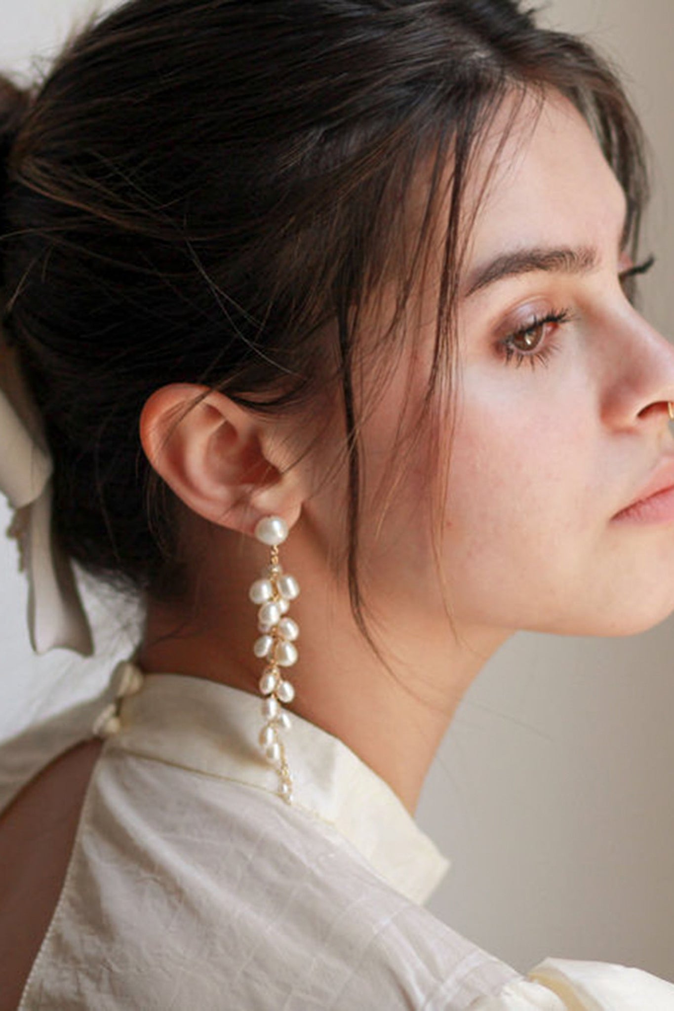 Sereine Long Pearl Cluster Post Earrings