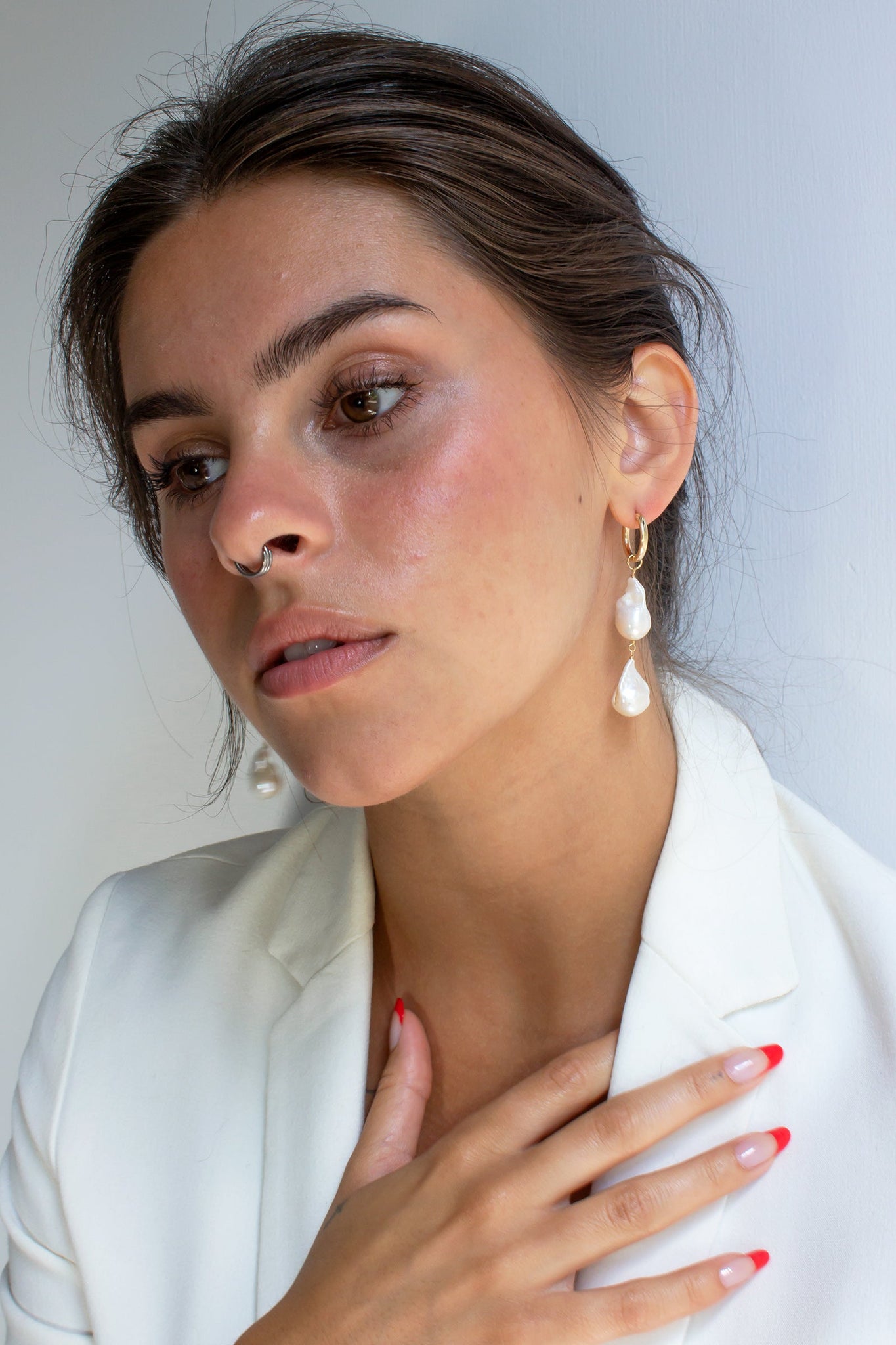 Lustre Double Baroque Pearl Mini Hoop Earrings