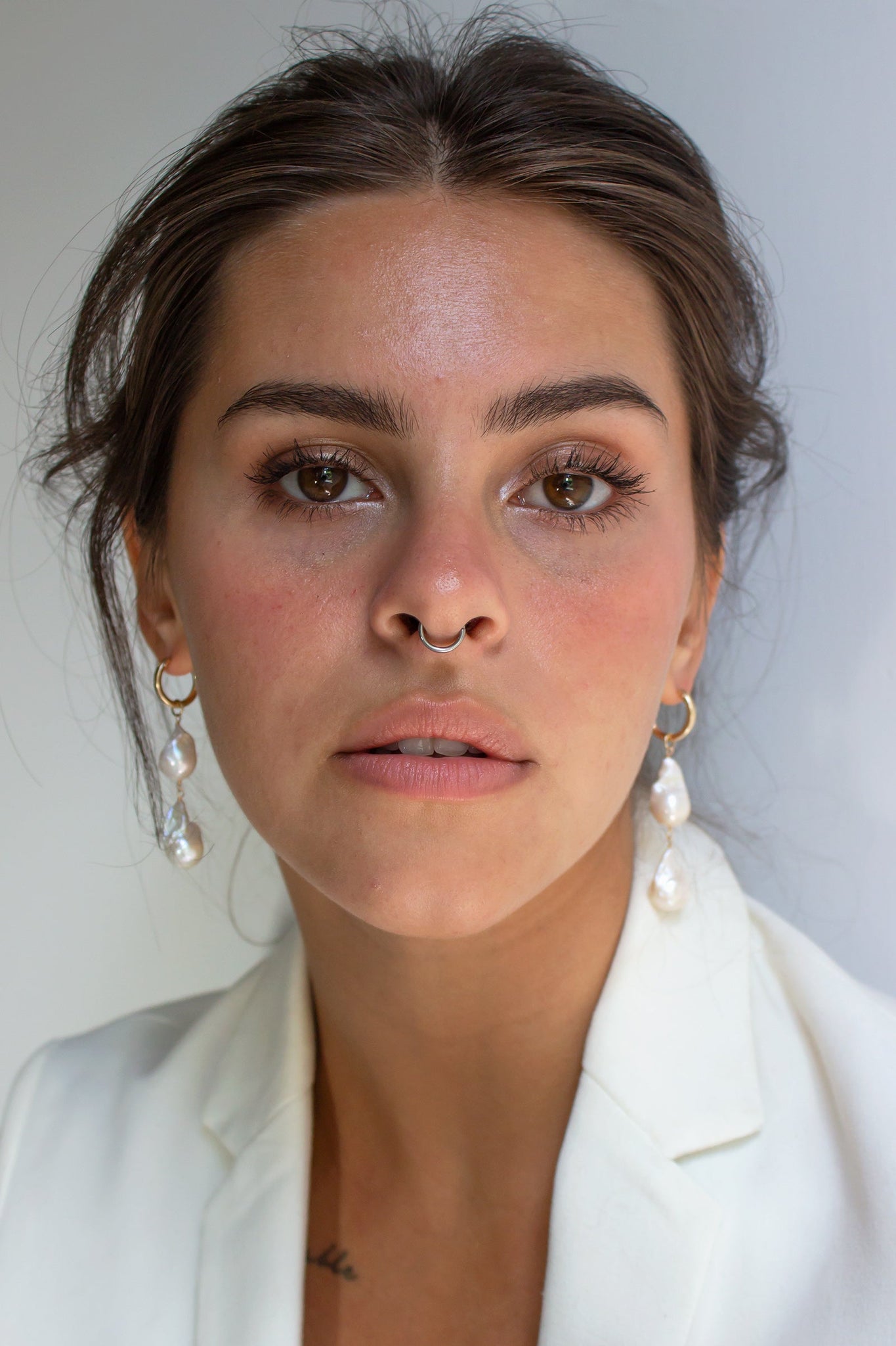 Lustre Double Baroque Pearl Mini Hoop Earrings