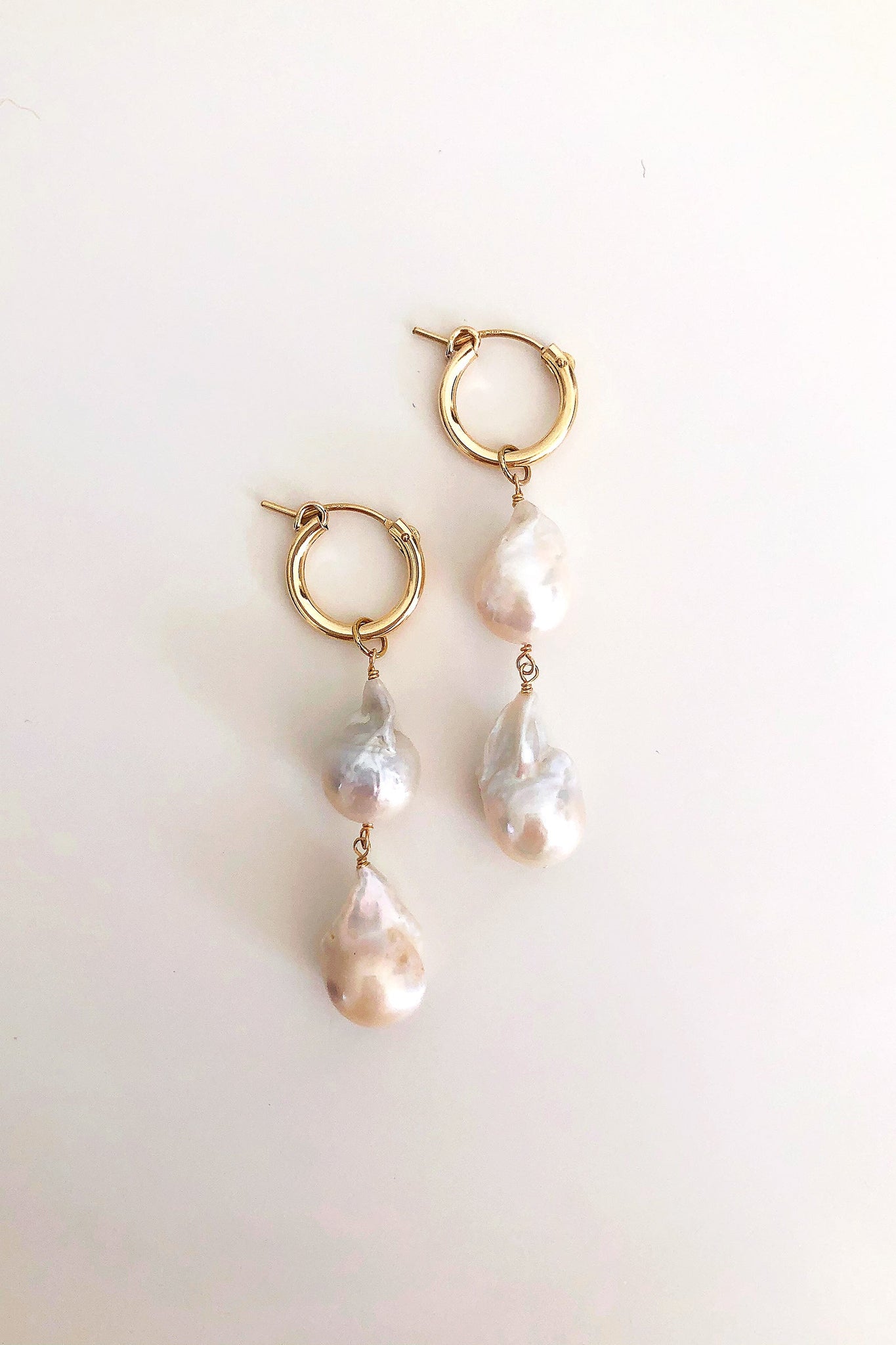 Lustre Double Baroque Pearl Mini Hoop Earrings