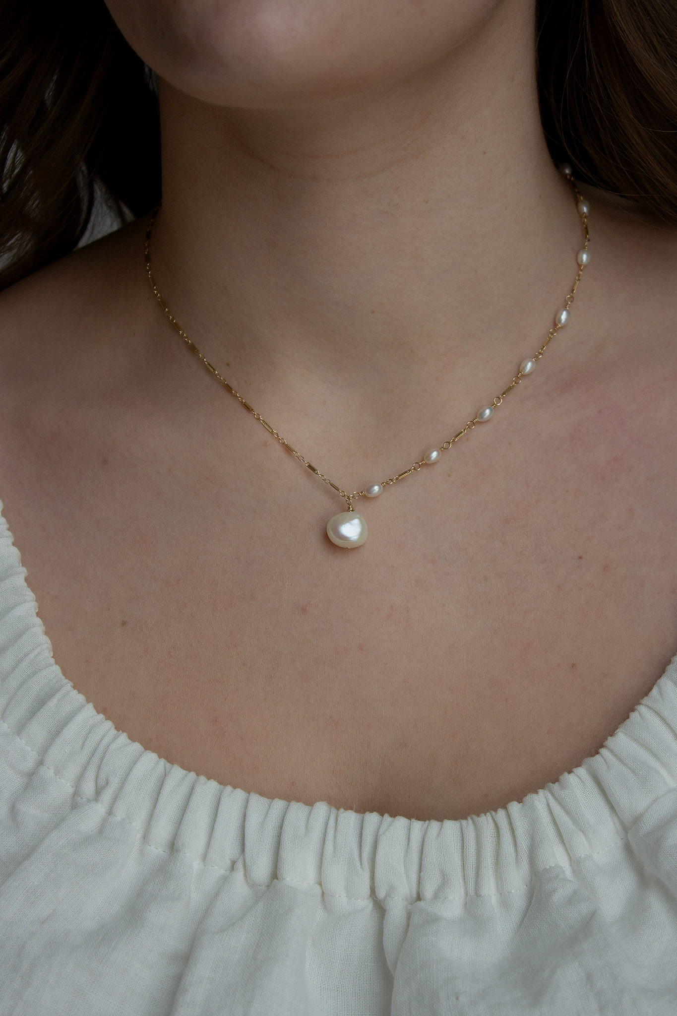 Petite Asymmetrical Baroque Pearl Pendant Necklace