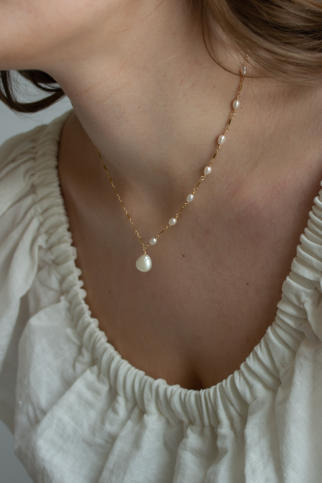 Petite Asymmetrical Baroque Pearl Pendant Necklace