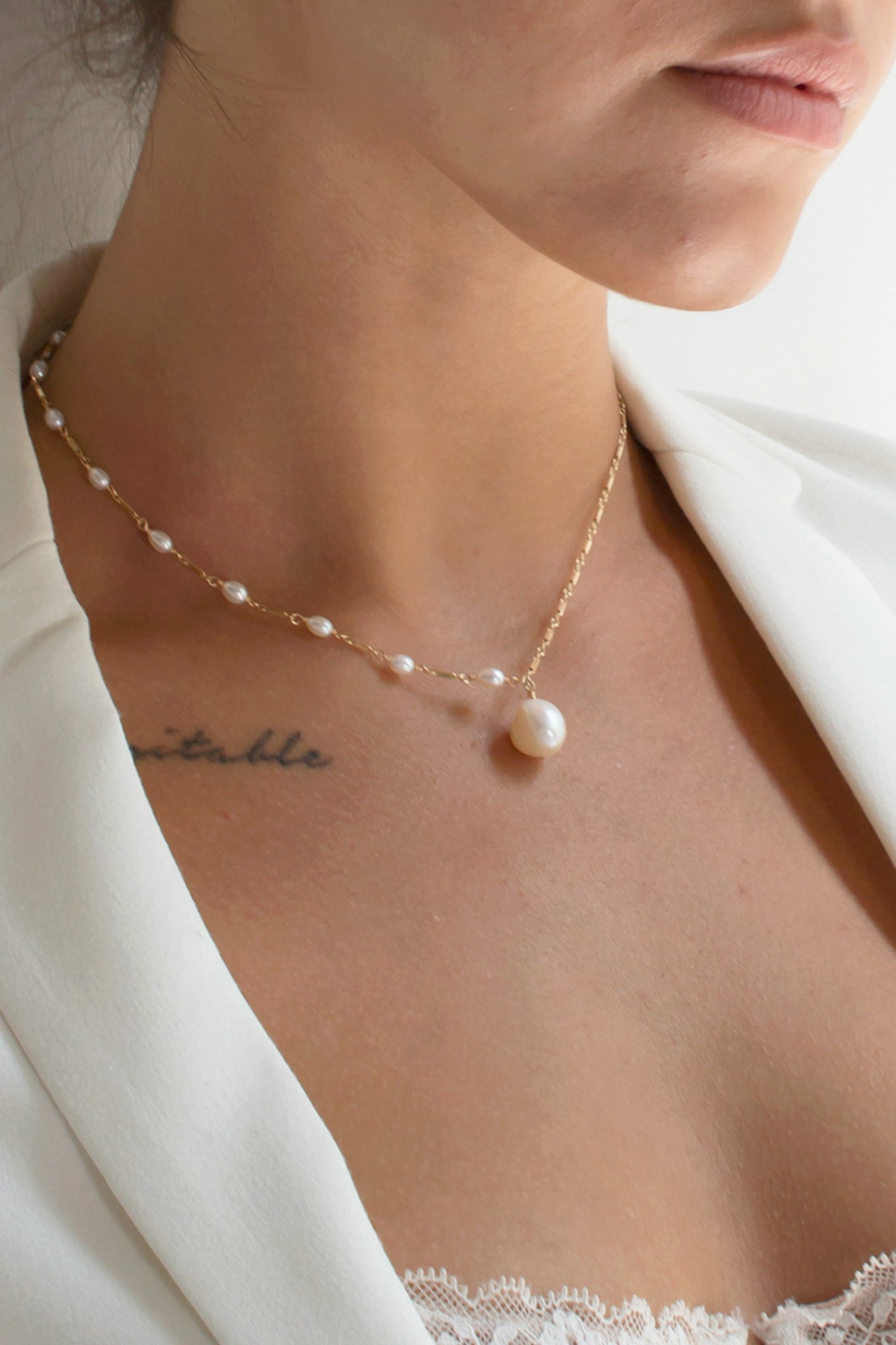 Petite Asymmetrical Baroque Pearl Pendant Necklace