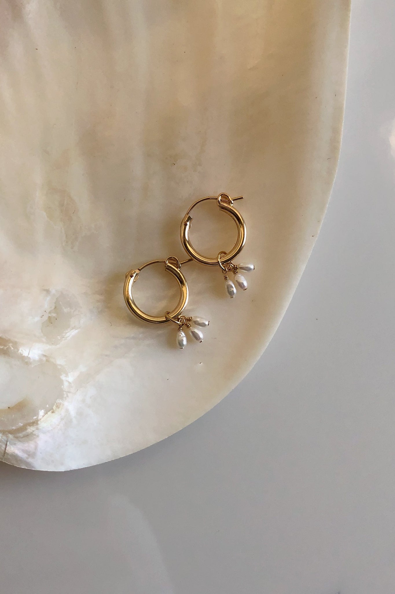 Petite Freshwater Pearl Droplets Mini Hoop Earrings