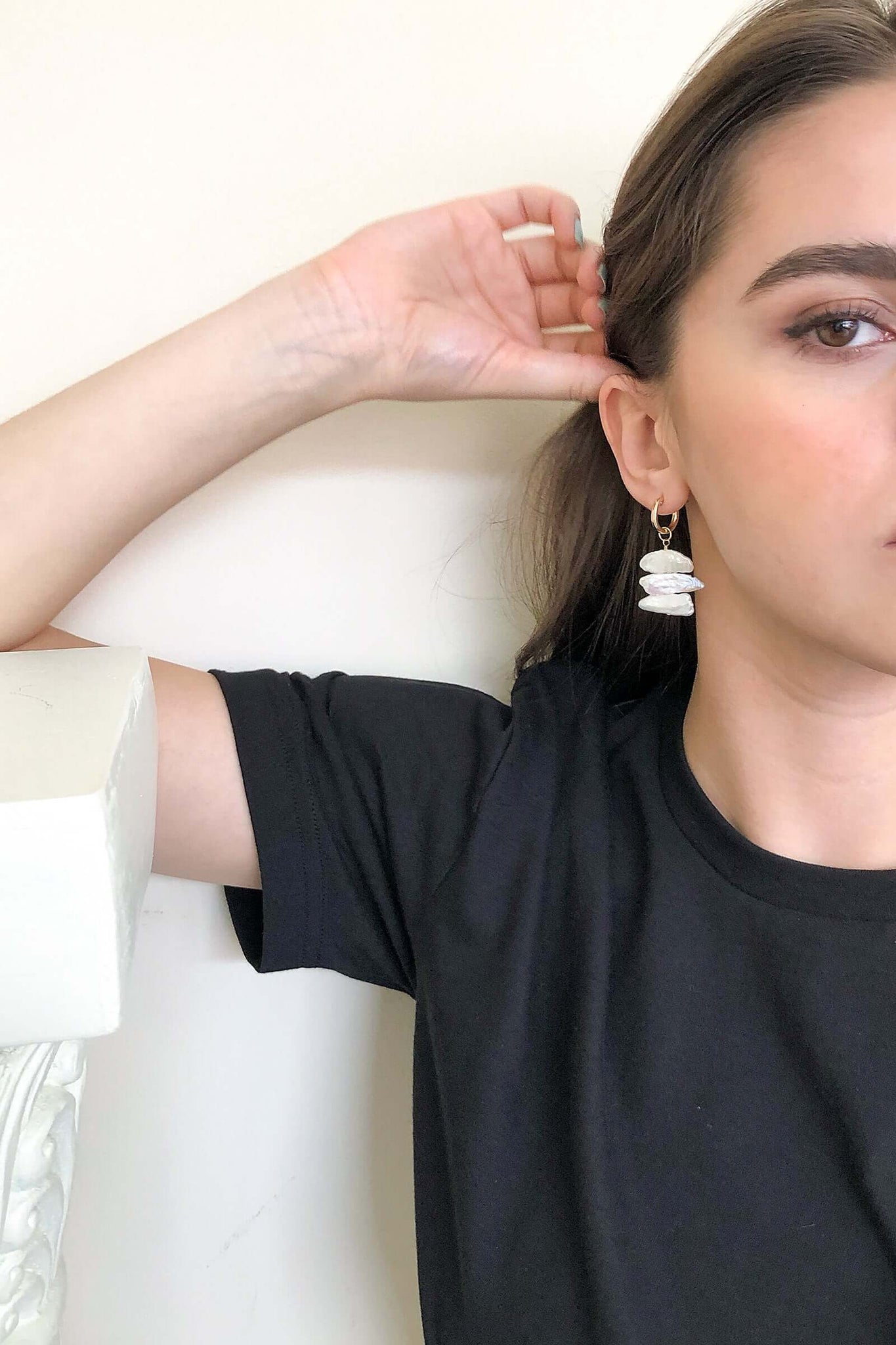 Sideways Biwa Mini Hoop Earrings
